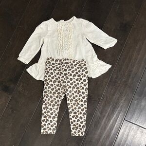 White Ruffled Top and Leopard Print Leggings Set